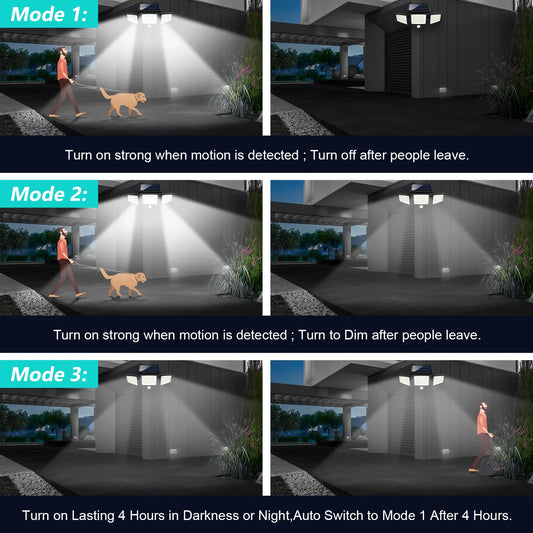 2500LM Solar Security Lights 210LED 3 Head Motion Sensor Outdoor Waterproof Light for Yard Garden Garage Porch Patio